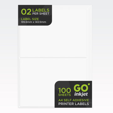 A4 Labels 2 Per Sheet Matt White Pack of 100 sheets