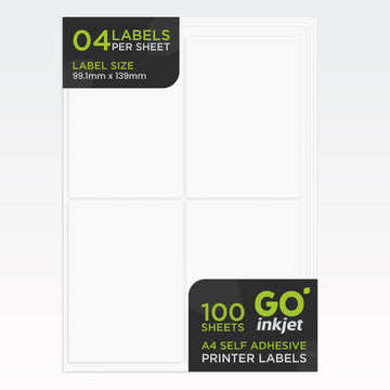 A4 Labels 4 Per Sheet Matt White Pack of 100 sheets