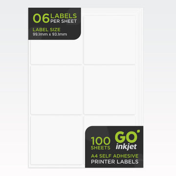 A4 Labels 6 Per Sheet Matt White Pack of 100 sheets